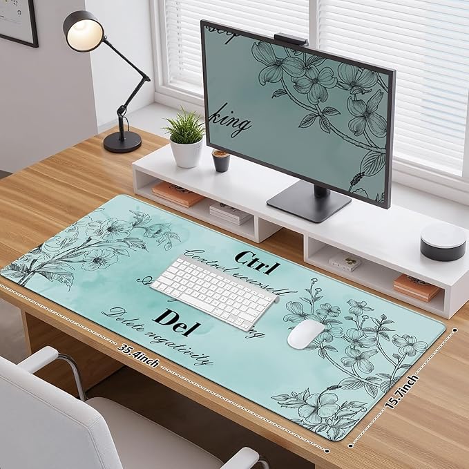 Desk Mat for Keyboard and Mouse, Large Mouse Pad for Desk, Non-Slip Keyboard Pad, Computer Mats for Desktop, Cute Pad with Stitched Edges for Office, Gaming I Mint Green Ctrl Alt Del