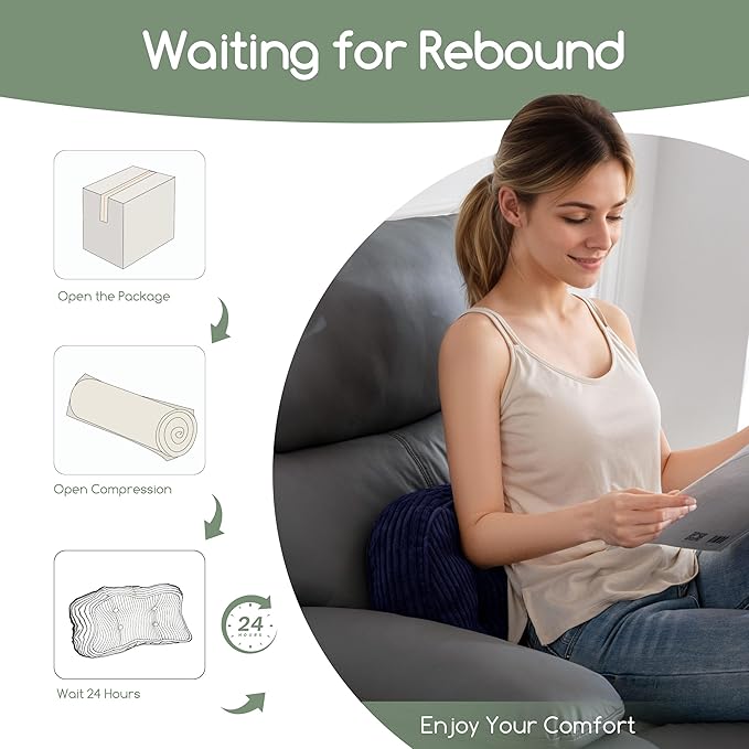 HIGOGOGO Lumbar Support Pillow for Recliner Chair/Accent Chair/Couch/Office Chair, Tufted Corduroy Back Support Cushion for Elderly, Recliner Cushions for Back Rest, Pain Relief, Reading, Navy