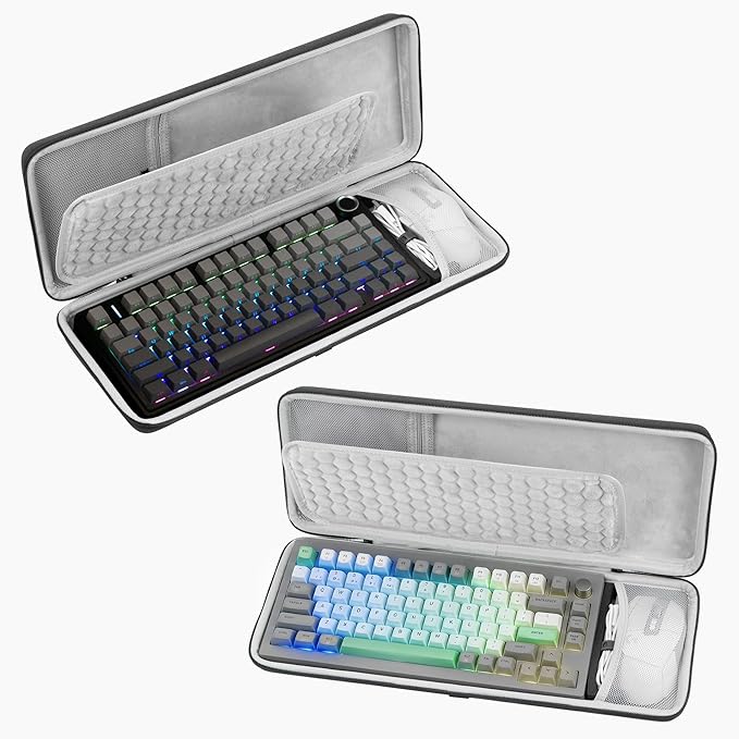 GEEKRIA 75% Keyboard and Mouse Combo Carrying Case, Compatible with AULA F75 Pro/S75 PRO, Keychron K2 Version 2/Q1 HE, ASUS ROG Azoth 75%, Redragon K673 PRO, 84 Keys Hard Shell Travel Bag