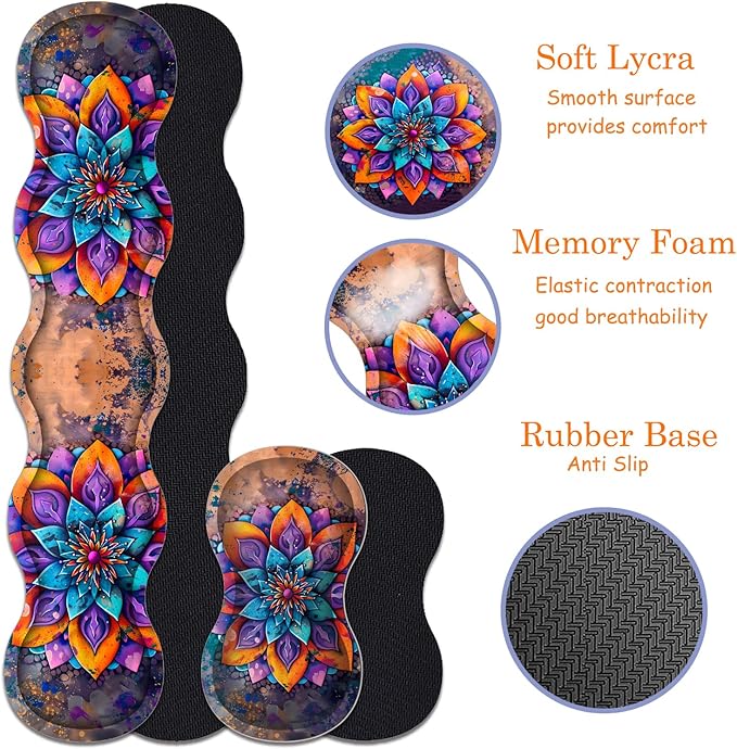 Large Gaming Mouse Pad + Keyboard Wrist Rest + Wrist Support + Coaster Set, Memory Foam Ergonomic for Easy Typing, XXL Extended Gaming Mouse Pad Table Pad - Mandala Flower