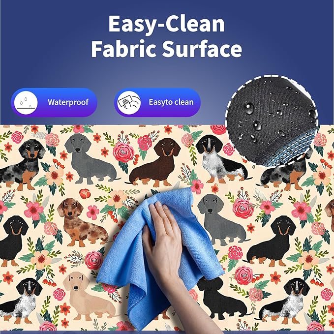 XXL Gaming Mouse Pad with Stitched Edges for PC Home & Office - Colorful Floral Dachshund Dogs Cute Puppies Pink Flowers Seamless Design, Smooth Fabric Surface Anti-Slip Base Large Desk Mat
