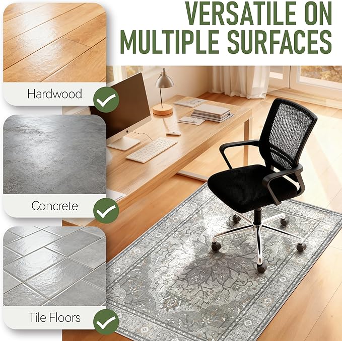 36"x48" Office Chair Mat for Hardwood, Under Desk Chair Mat for Home Office, Anti-Slip Office Rugs for Rolling Chairs, Floor Protector Washable Rugs Warm Gray