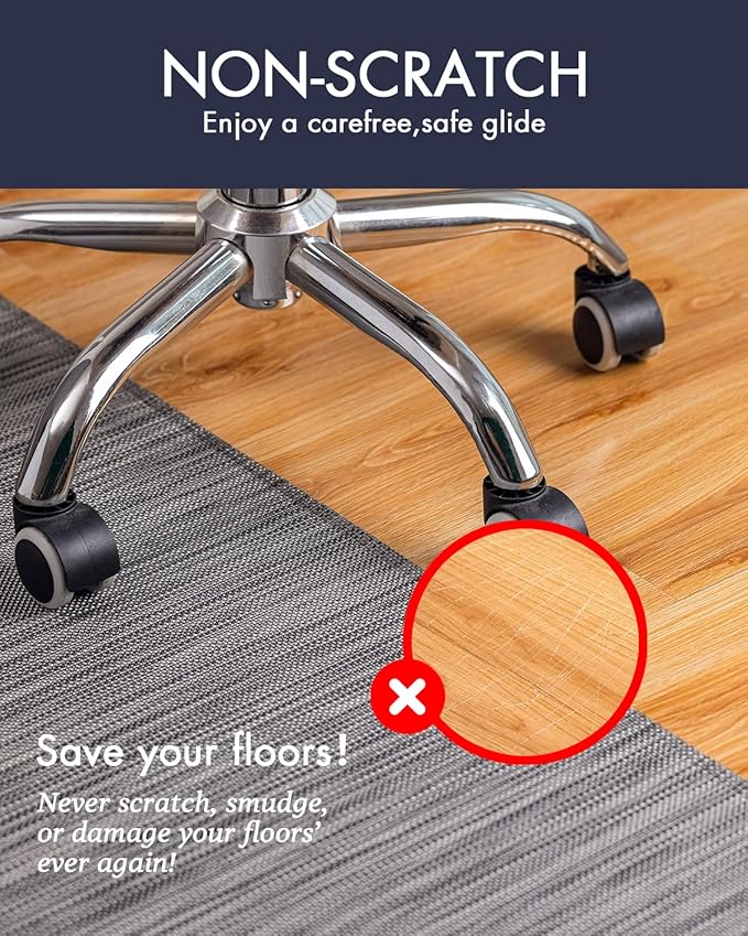 Office Chair Mat for Hardwood Floor Under Desk Computer Rolling Chair Mat for Wood/Tile Floor Non-Slip Heavy Duty Desk Rug PVC Plastic Hard Floor Protector 46"x 60" (Gray)