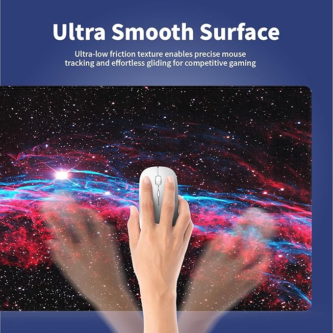 Wknoon. Extra Large Gaming Mouse Pad (31.5" x 11.8") with Durable Stitched Edges – Galaxy Glitter Primordial Nebula Space Cygnus Loop Dynamic Dance of Blue & Red, Anti-Slip Base Extended XXL Desk Mat