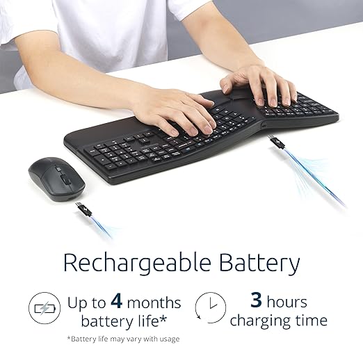 Kensington Pro Fit Ergo KM680 EQ Wireless Keyboard and Mouse Desktop Set, Rechargeable, Ergonomic Design, Split-Keyboard (K72486NA)