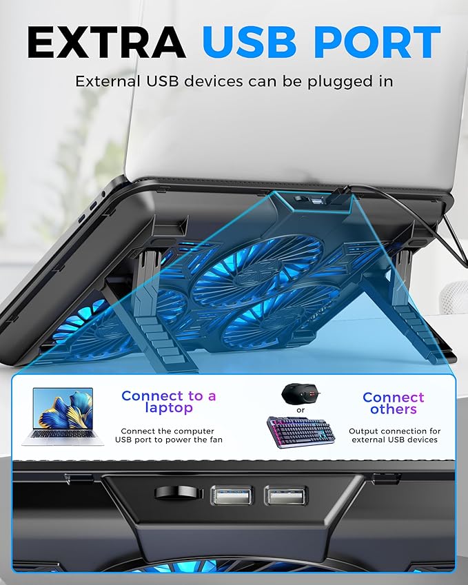 AICHESON Laptop Cooling Pad with 6 High-Speed Fans, Laptop Cooler with Adjustable Angles, Compatible with 14-17.3 Inch Laptops