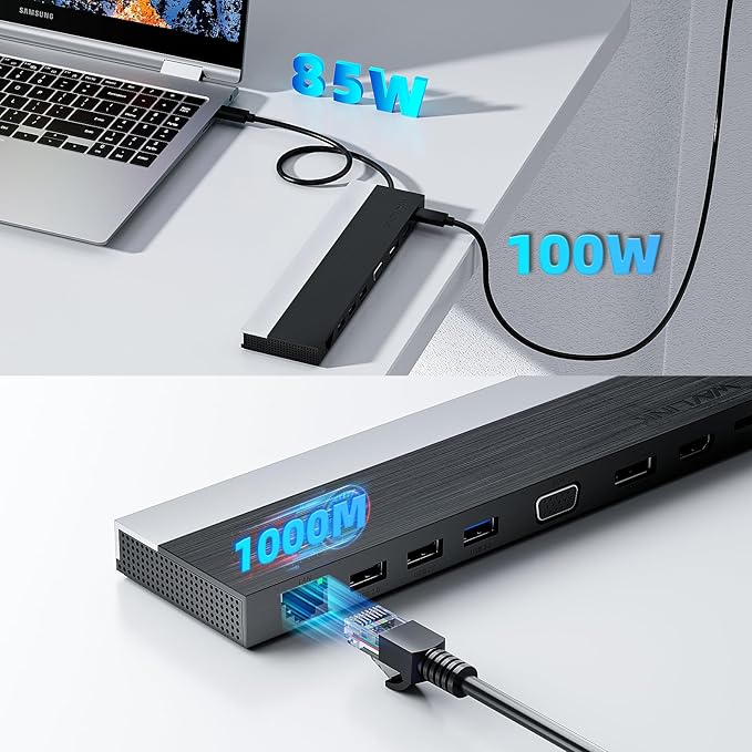 WAVLINK USB C Docking Station 3 Monitors, Triple Monitor Docking Station with HDMI DP VGA, USB C Laptop Dock with PD 100W Charging, Gigabit Ethernet, SD/TF, Audio for Windows Office