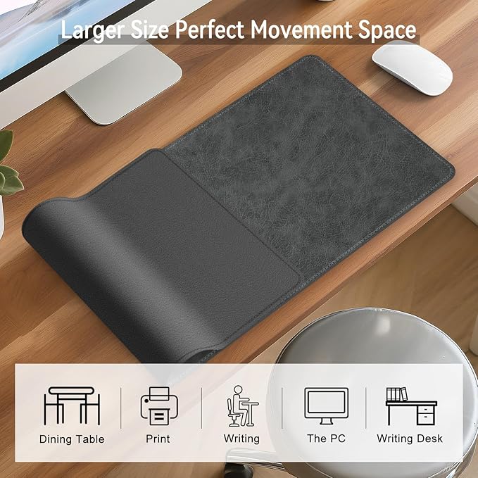 Imitation Crazy Horse Leather Desk Mat - Waterproof Desk Pad - Ideal for Large Mouse Pad and Desk Mats on Top of Desks (Gray+Dark Gray, 33"*13")