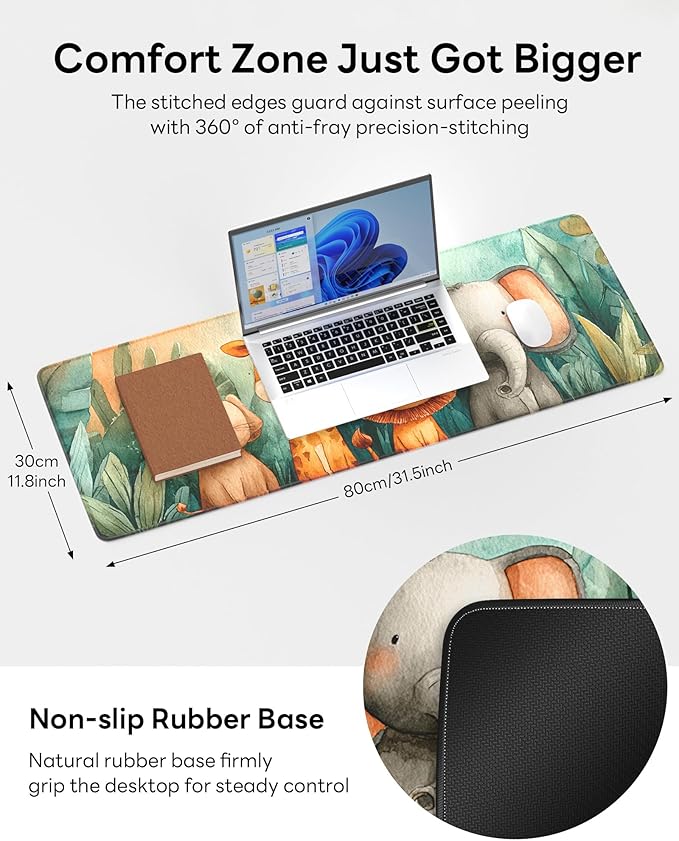 Jungle Mouse Pad, 31.5 x 11.8 Large Desk Mat with Stitched Edges & Non-Slip Base, Mousepad for Office, Home, Work