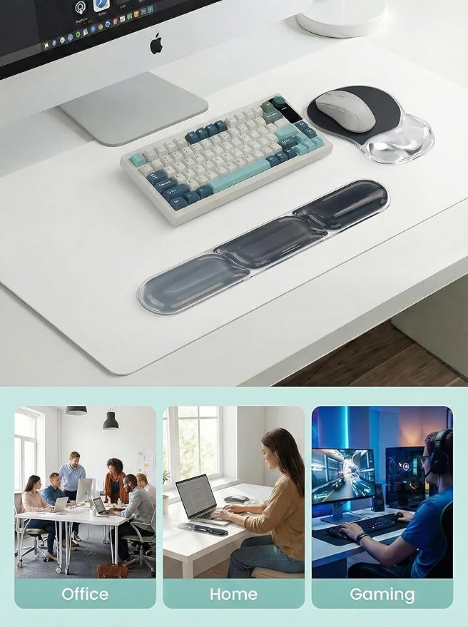 icolor Crystals Gel Mouse Pad Keyboard Wrist Rest Set, Ergonomic Keyboard & Mousepads Wrist Support, Non Slip Gel Keyboards Wrist Rest Desk Pad for Computer Laptop Gaming Office Gift (Black)