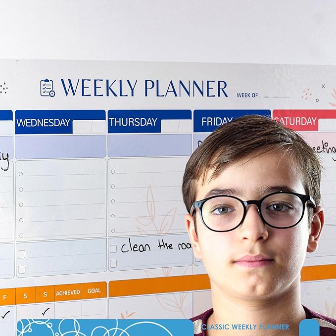 Dry Erase Calendar – 39.4x16” Weekly Dry Erase Board for Wall, Clear Weekly Planner Whiteboard, Adhesive-Free Calendar Whiteboard Sticks to Any Smooth Surface, Weekly Schedule Whiteboard