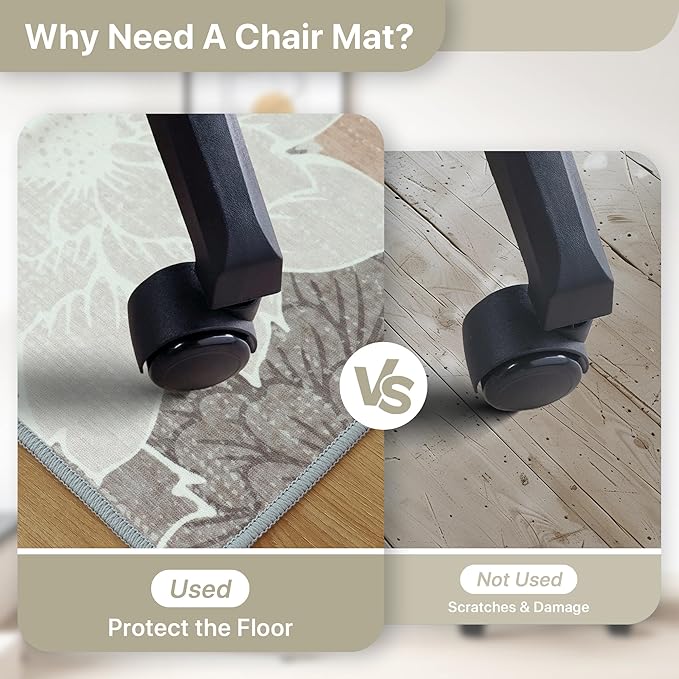 36"x48" Office Chair Mat for Hardwood Tile Floor, Under Desk Carpet Protector for Rolling Computer Chair Mat, Machine Washable Area Rug, Anti-Slip 1/5" Thick Low Pile Thin Vinyl Floor Mat, Taupe Grey