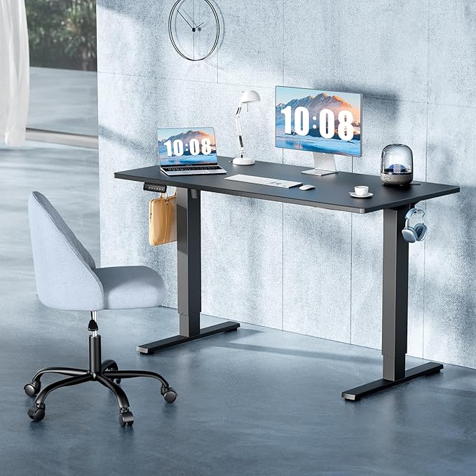 DUMOS 48 Inch Electric Standing Desk Height Adjustable, Sit to Stand Up Computer Workstations Work PC Table Home Office Study Writing Gaming Desks with Memory Presets for Walking Pad, Bedroom, Black
