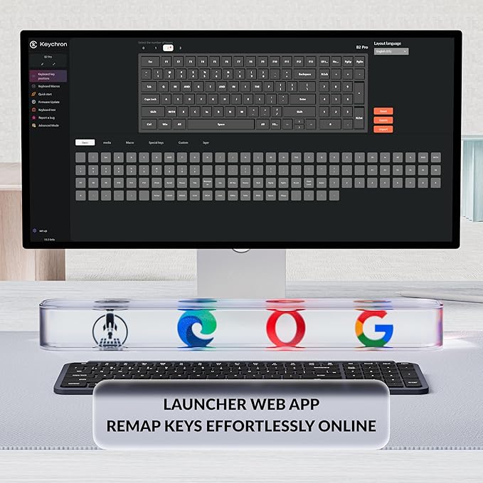 Keychron Ultra-Slim B2 Pro Bluetooth Keyboard 2.4 GHz Wireless Lightweight 96% Launcher Support with Numeric Keypad Compatible for Mac Windows Linux - Space Gray