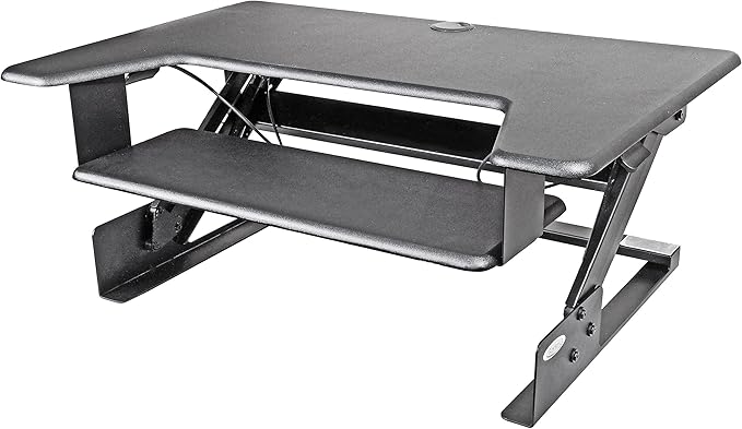 Kantek Standing Desk Converter, Adjustable Upto 20", Extra Wide Platform, Fits Dual Monitors, Sit to Stand Home Office Workstation, Grommet Hole, EZ Lift, Black