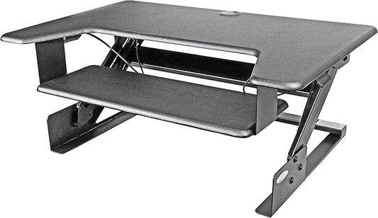 Kantek Standing Desk Converter, Adjustable Upto 20", Extra Wide Platform, Fits Dual Monitors, Sit to Stand Home Office Workstation, Grommet Hole, EZ Lift, Black