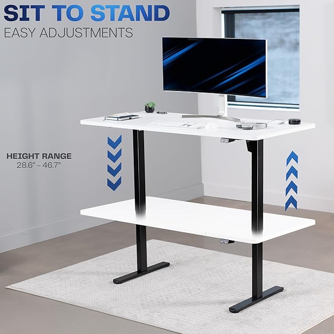 VIVO Electric 60 x 30 inch Stand Up Desk, Height Adjustable, White Top Black Frame, Home and Office Furniture Sets, DESK-KIT-0B6W
