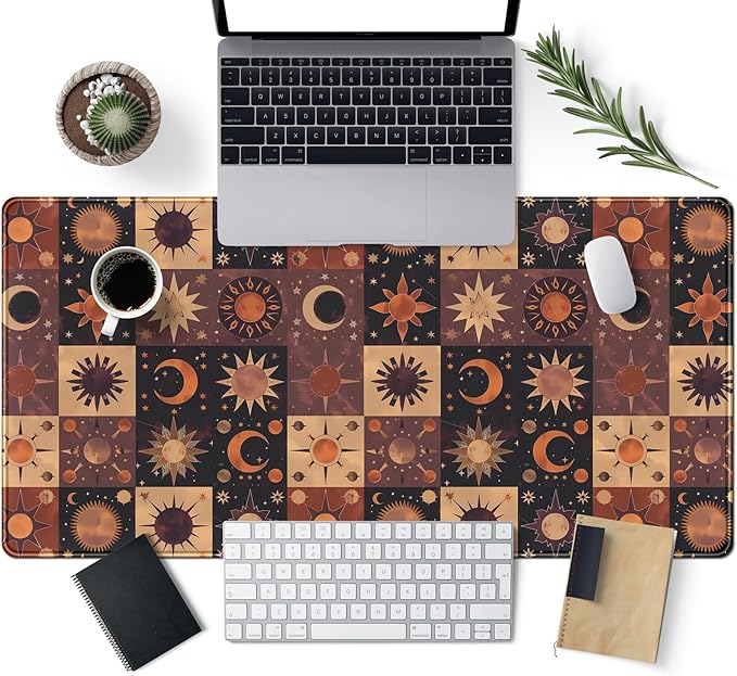 Cute Celestial Desk Mat Aesthetic Desk Pad Cottagecore Large Mouse Pad XXL 31.5''X15.7'' with Stitched Edges Gaming Mousepad Extended Keyboard Mouse Mat for Computer Laptop Gamers