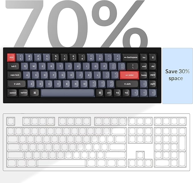 Keychron Q7 Wired Custom Mechanical Keyboard, 70% Layout QMK/VIA Programmable Macro with Hot-swappable Gateron G Pro Blue Switch Double Gasket Compatible with Mac Windows Linux (Black - New)