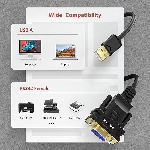 USB to RS232 Serial Adapter with FTDI Chipset - USB 2.0 to Female DB9 Serial Cable for Windows and Mac (6ft)