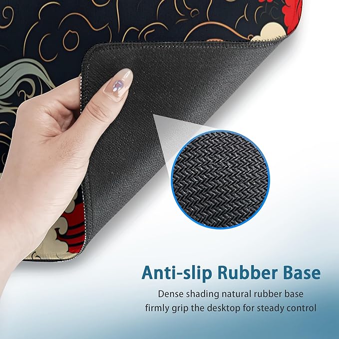 Gaming Mouse Pad, Japanese Sea Waves Extended Mouse Pad Gaming Large, Big Desk Mat with Non-Slip Base and Stitched Edge, Long Computer Keyboard Mouse Mat for Home Office Work 31.5"x15.7"
