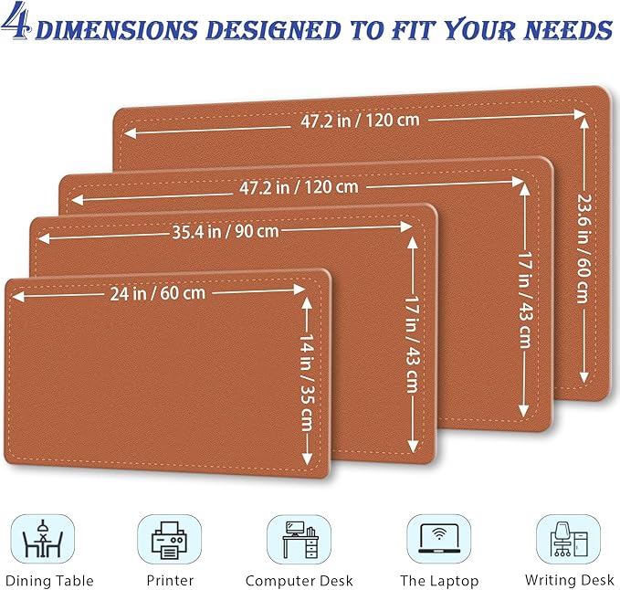 Large Desk Mat 35.4" x 17", PU Leather Desk Pad Protector, Non-Slip Large Mouse Pad for Desk, Waterproof Computer Desk Mat, Office Desk Pad for Keyboard Mouse (Russet Brown)