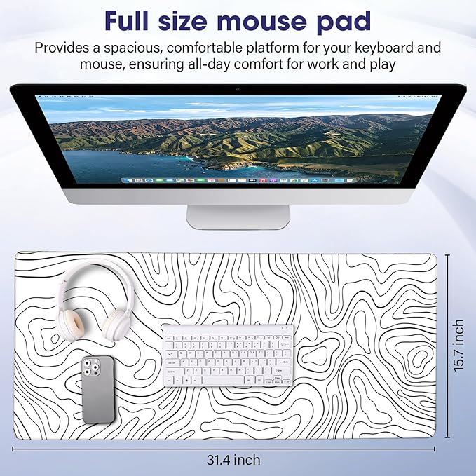 Waterproof Large Gaming Mouse Pad – 31.5" x 15.7" Full Desk Mat, Non-Slip Rubber Base, Stitched Edges, Durable Surface for Esports, Office, Home