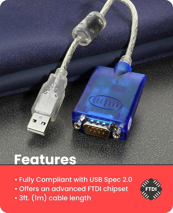 Gearmo 36in FTDI USB to Serial Cable for MAC PC Linux, Win 11 w/Tx/Rx LEDs
