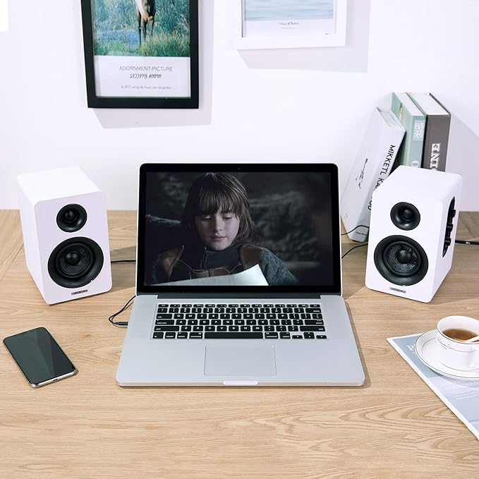 Sanyun SW208 3" Active Bluetooth 5.0 Bookshelf Speakers – 60W Carbon Fiber Speaker Unit - Built-in 24bit DAC Dynamic 3D Surround Sound 2.0 Computer PC Monitor Gaming (Pair, White)