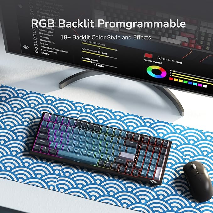 RK ROYAL KLUDGE RK98 Wireless Mechanical Keyboard, Triple Mode 2.4G/BT5.1/USB-C Hot Swappable Mechanical Keyboard with Number Pad, Pre-lubed Switches RGB Backlit Gaming Keyboard, Software Support