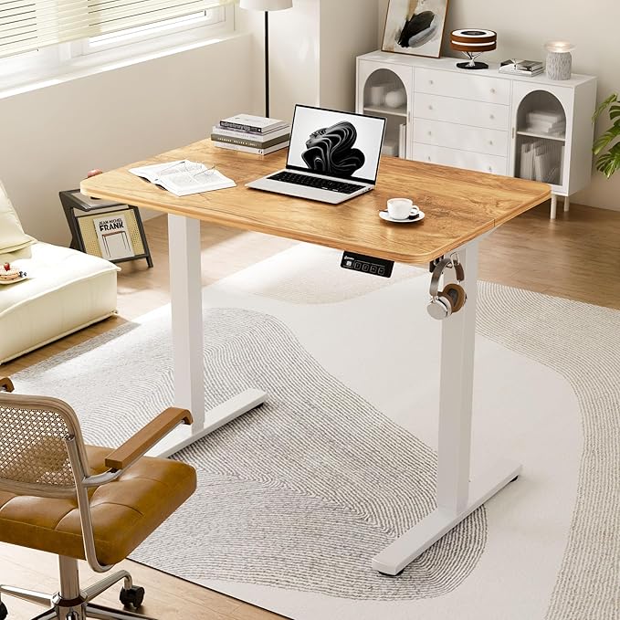 ERGOMAKER 35" Electric Standing Desk, Adjustable Height, Sit Stand Up Desk for Home Office & Computer Workstations, Memory Controller, Light Rustic Brown