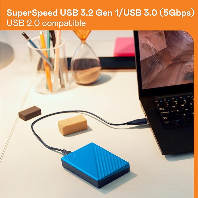 WD 1TB My Passport, Portable External Hard Drive, Blue, backup software with defense against ransomware, and password protection, USB 3.1/USB 3.0 compatible - WDBYVG0010BBL-WESN