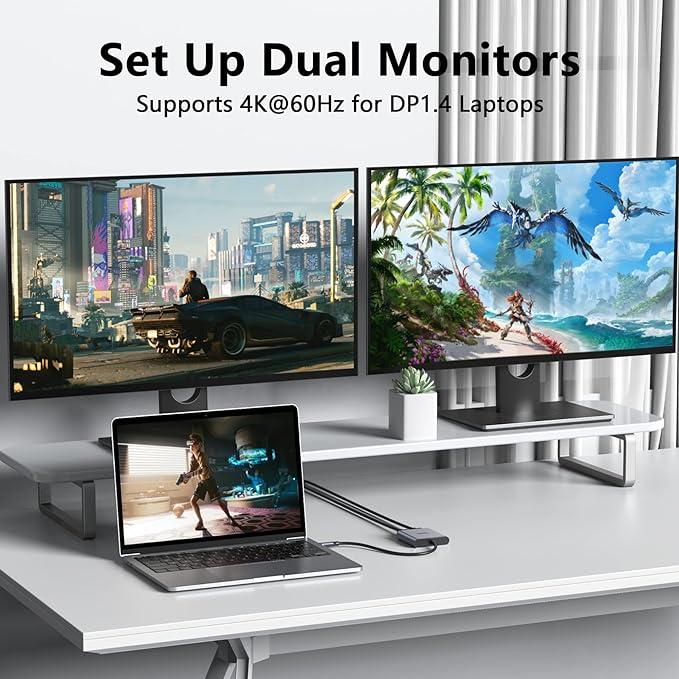 USB-C to Dual 4K DisplayPort Splitter Adapter, USB-C to DisplayPort Dual Monitor Converter 4K 60Hz, USB-C DisplayPort Hub Compatible for Dell XPS 13/15, Lenovo Yoga, Samsung Chromebook, HP and More