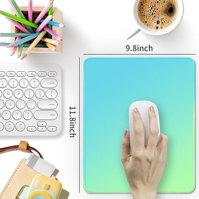 Bloss Small Mouse Pad, Non-Slip Desk Pad Mat, Mat for Keyboard and Mouse, Mint Green to Blue Desk Mousepad with Stitched Edges, Gaming Mouse Pad(11.8 x 9.8 Inches / 3mm)