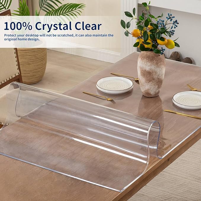 12 x 60 Inch Clear Table Cover Protector, 2mm Thick Clear Desk Mat, Plastic Table Cover, Vinyl Table Protector, Desk Mats on Top of Desks