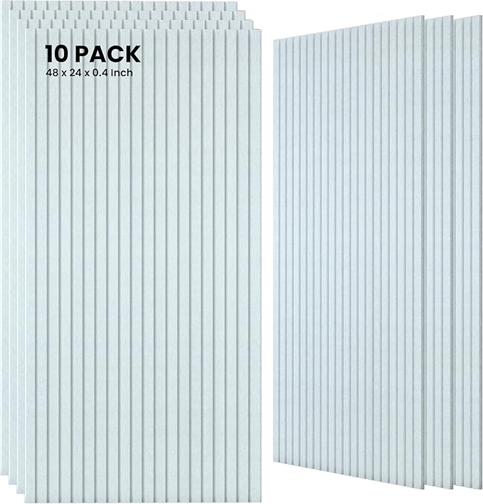 10 Pack Large Acoustic Panels, 47.2 x 23.6 x 0.35 Inch Sound Proof Foam Panels for Walls，Premium Noise Dampening Panels,Sound Panels for Media Room, Office and Studio,White