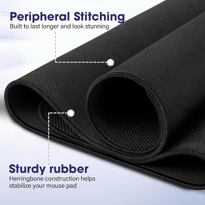 LifetimeWarrantly Full Desk Mouse Pad with Stitched Edges, 35.4” x 15.6” Waterproof Surface & Non-Slip Rubber Base – Ideal for Gaming, Office and Home, Black