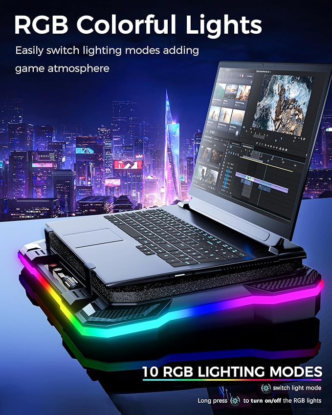 AICHESON Gaming Laptop Cooler Cooling Pad, Ultra Cooling with 10°C-35°C Temperature Drop, RGB Turbo Fan Stand Base for 14-19 inch Computer Laptops