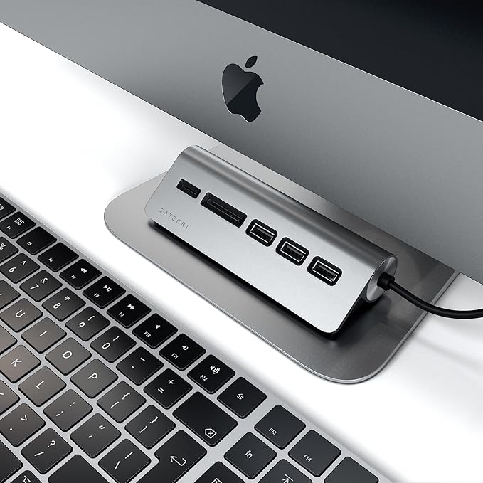 Satechi USB C Hub for Desktop, USB C Hub with 3 USB-A 3.0 Data Ports, Micro/SD Card Readers, USBC Hub for MacBook Air/Pro M5/M4, Dell, HP, Surface, Lenovo - Space Gray