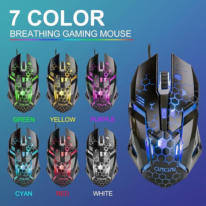 CHONCHOW USB Wired Keyboad and Mouse Combo, Full Size Rainbow LED Light Up Backlit Color Gamer Keyboard and Mouse Set, Mouse and Keyboard Combo for Computer Laptop Xbox PS4 PS5 Gaming and Work