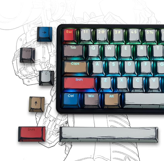 Retro Anime PBT Keycaps-Cherry Keycaps, Custom Keyboard Key caps 60 65 75 100 Percent, 5 Side Dye Sublimation 141 Keys Set for Cherry Gateron MX Switches Keyboards, White (Shine Through Manga)