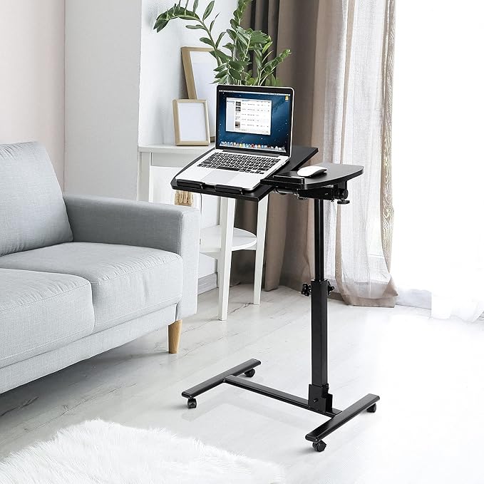 ZENY Mobile Laptop Stand Overbed Table Rolling Desk Cart Adjustable Sit-Stand Laptop Computer Desk Bedside Standing Desk, Height Adjutable 24'' to 35''