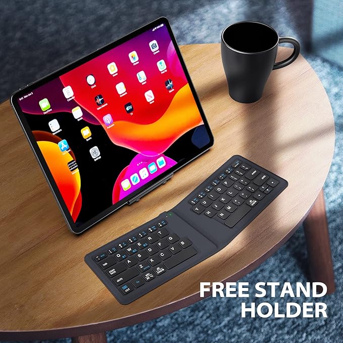 iClever Ergonomic Foldable Keyboard, BK06 Split Folding Bluetooth Keyboard with PU Leather Cover, USB-C Rechargeable, Multi-Device, Ultra Slim Portable Travel Keyboard for iPad, iPhone, Tablet, Laptop
