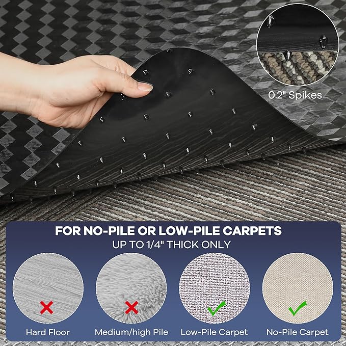 BesWin Office Chair Mat for Carpet, 48" x 30" Computer Desk Chair Mat for Low Carpeted Floors, Thick and Sturdy Carpet Protector for Rolling Chairs, Easy Glide Floor Mat for Home, Gaming (Black)