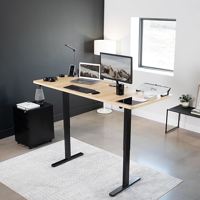 VIVO Electric 71 x 30 inch Stand Up Desk, Height Adjustable, Light Wood Top Black Frame, Home and Office Furniture Sets, DESK-KIT-0B7C