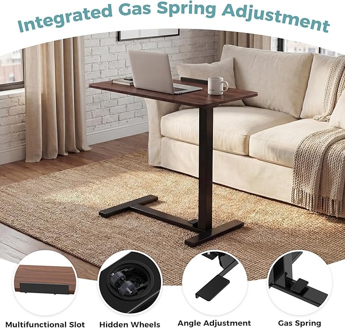 OLIXIS Mobile Standing Desk, Height-Adjustable Computer Cart with Pneumatic Lift, Portable Computer Workstation Cart for Bed, Couch, Office, Sofa, White
