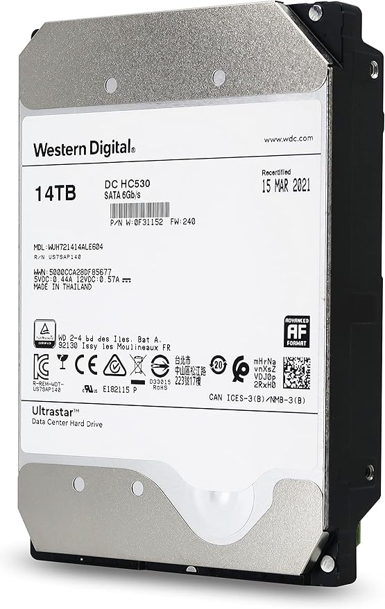 Western Digital 14TB Ultrastar DC HC530 SATA HDD - 7200 RPM, SATA 6 Gb/s, 512MB Cache, 3.5" - WUH721414ALE604 (Renewed)