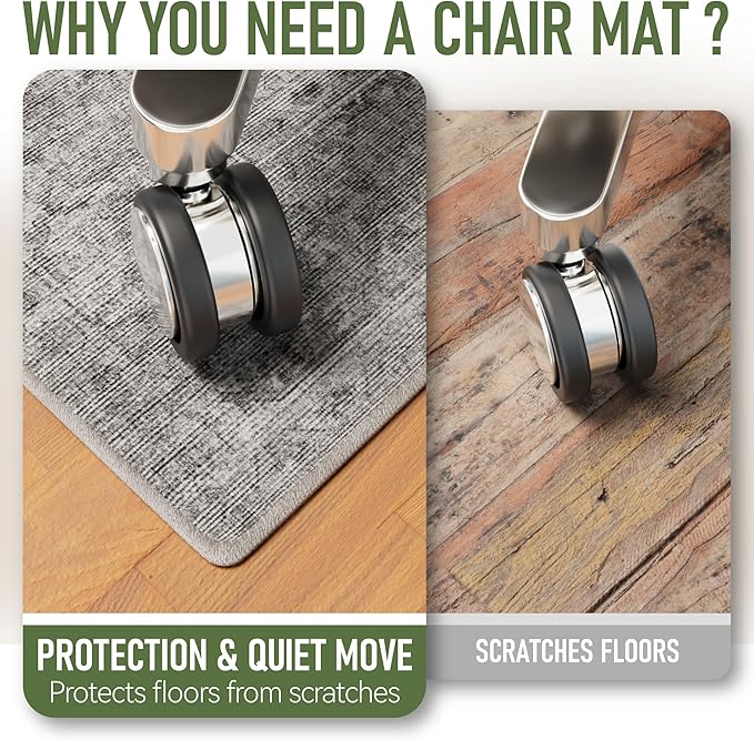 Office Chair Mat for Hardwood Floor, 48"x60" Desk Chair Mat for Home Office, Anti-Slip Under Desk Mat for Rolling Chair,Floor Protector Washable Rugs for Gaming Chairs-Light Grey