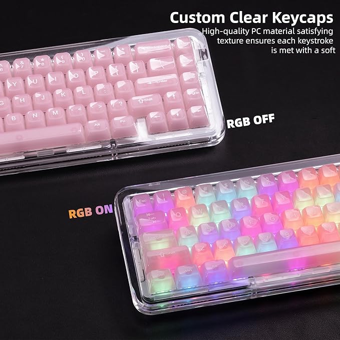 Womier Keyboard Keycaps Jelly, Clear Cute Keycaps, Transparent Pink Custom Key Cap 60 65 75 100 Percent for Cherry MX, Kailh, Outemu, Gateron Mechanical Keyboards(MDA Profile)