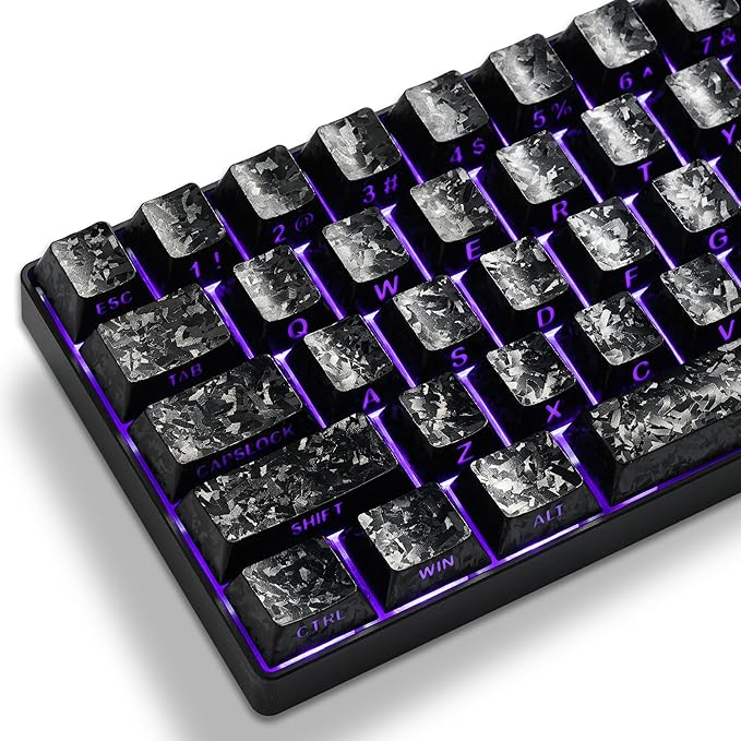 XVX Black Shine Through Keycaps, Forged Carbon-Look Cherry Profile Keycap Set, 140-Key Keyboard Keycaps Fit for ANSI Layout MX Switches Mechanical Keyboard